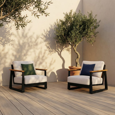 Ensemble de chaises club d'extérieur 35 po en aluminium thermolaqué avec coussins de siège de 6 po
