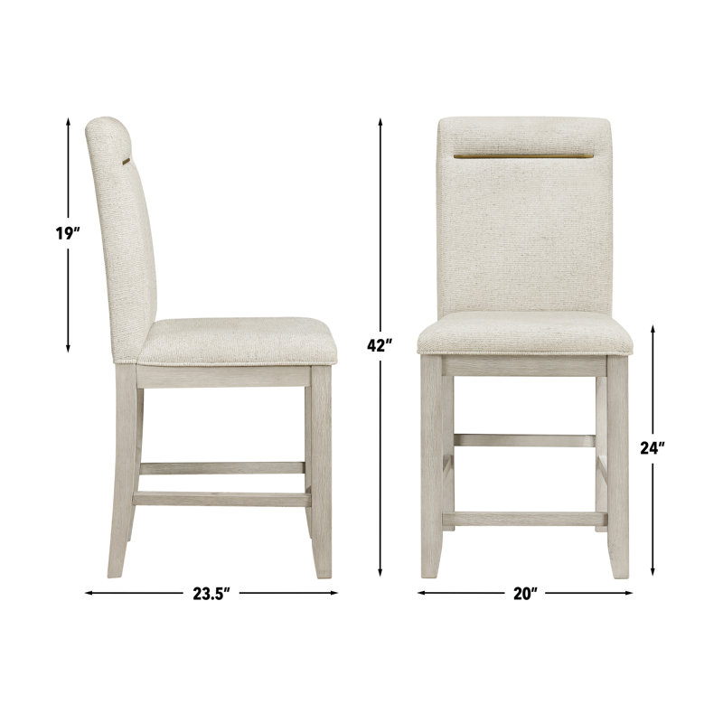Applegate Solid Wood Counter Stool with Brass Accent, Eggshell, Washed Linen