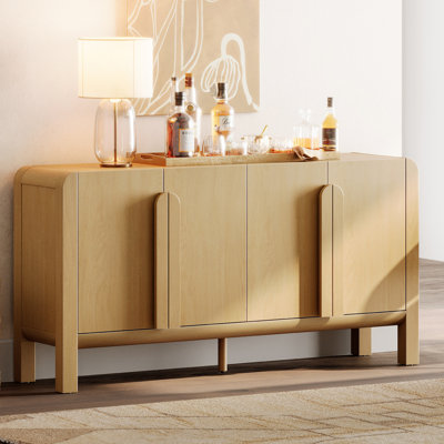 63" Modern Sideboard Buffet Cabinet With 4 Doors And Adjustable Shelves, Credenza Storage Cabinet With Curved Profile Design For Living Room, Kitchen, Dining Room, Hallway