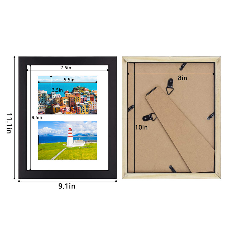 Arha 8x10 Wood Collage Picture Frame with 2 Opening 4x6 Photos, Black