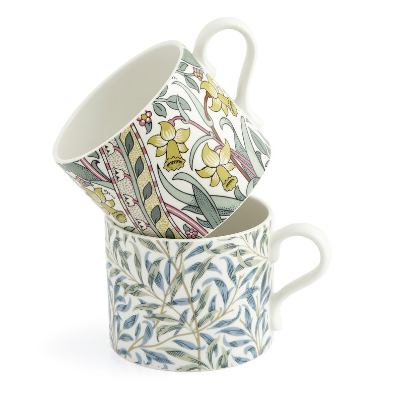 Daffodil and Willow Bough Ceramic Mug Set, 12 oz, Multicolor