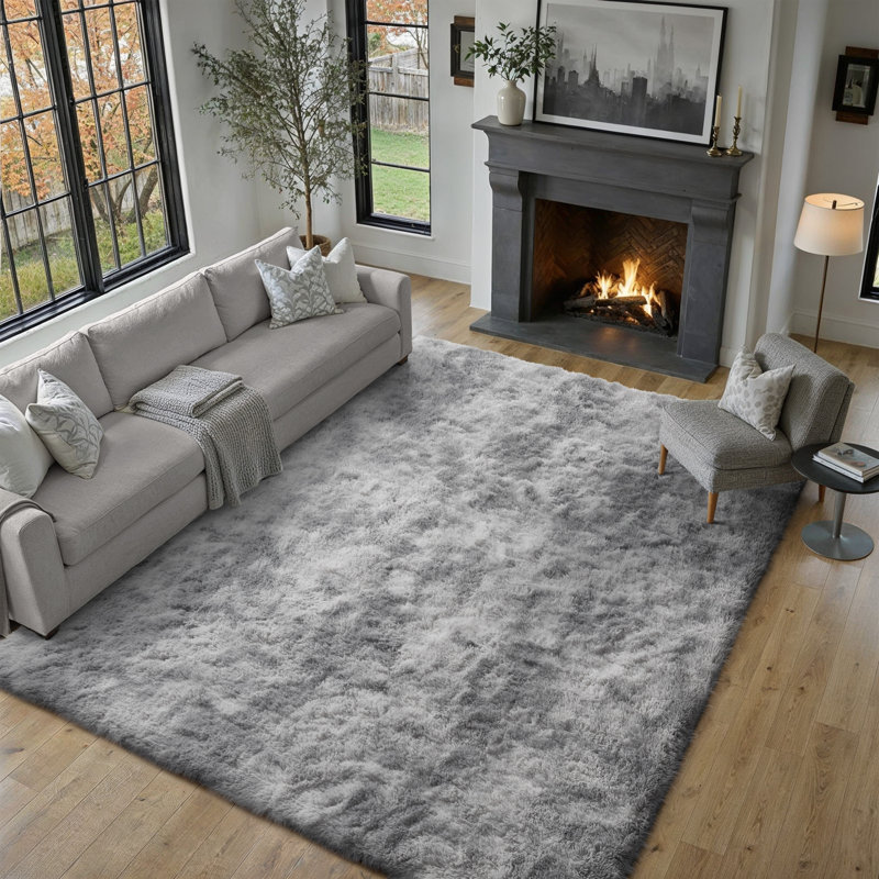 Tapis à poil long Tie Dye, Rectangle 9 pi x 12 pi, Gris