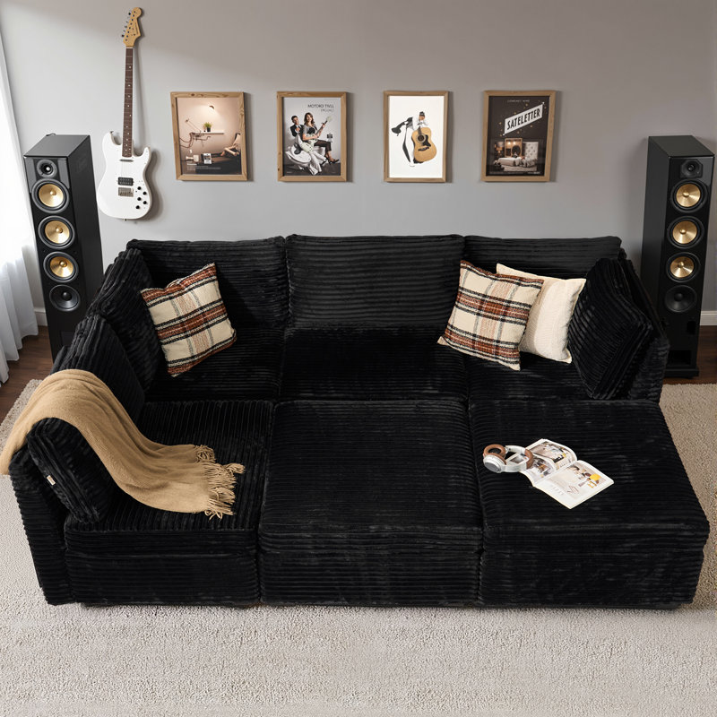 Canapé modulaire rembourré 6 pièces 6 pièces, Polyester noir