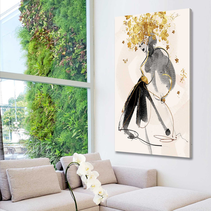 Gold Flower Girl 1 (Vertical) par By Jodi - impression, Toile tendue, H 40 po x l 24 po x P 1,5 po