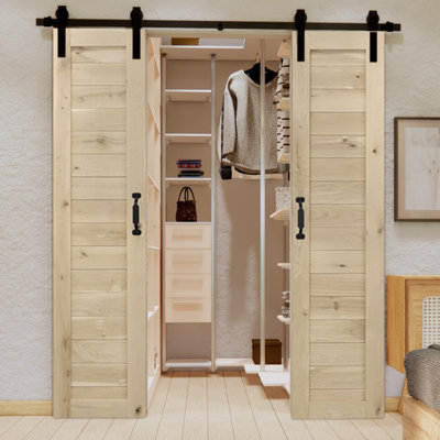 Double Barn Door Solid Oak Wood With Door Hardware