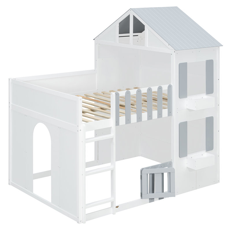 Lit superposé Modern House, Double sur double, Gris