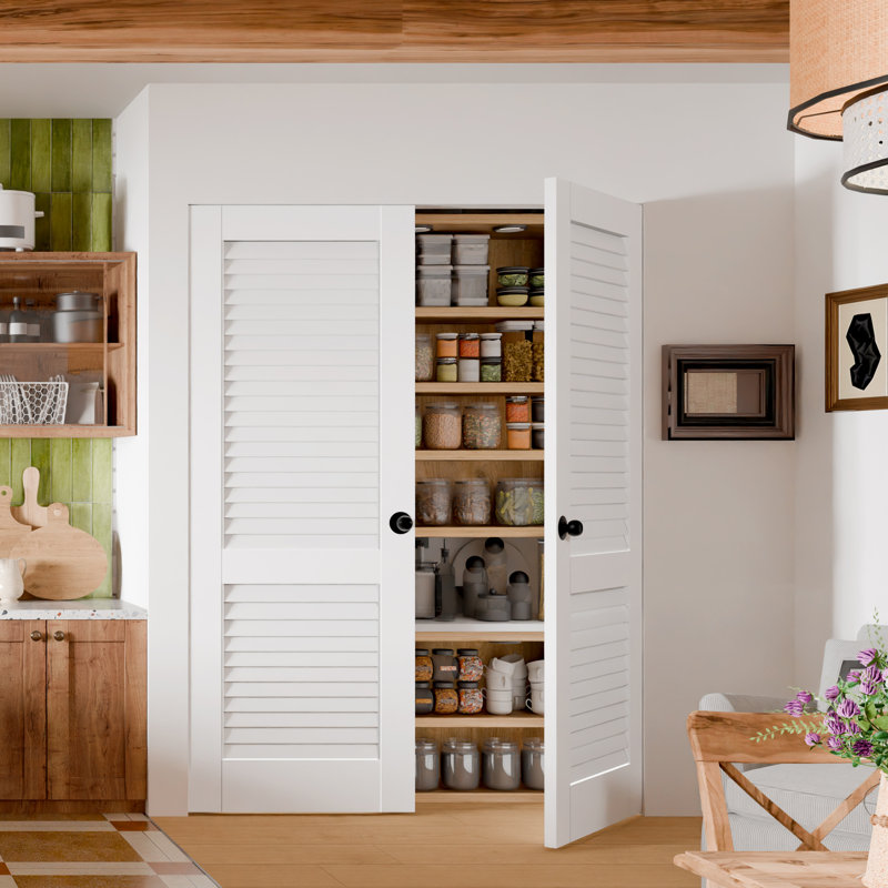 Portes intérieures de garde-manger intérieures - Double porte standard à persiennes blanches avec poignées à bille noires