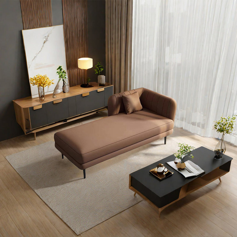 Chaise longue rembourrée Tione, Brun, Accoudoir à droite (vu de face)