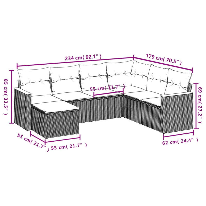 Ensemble de canapé de jardin modulaire en rotin PE gris 7 pièces Vidaxl