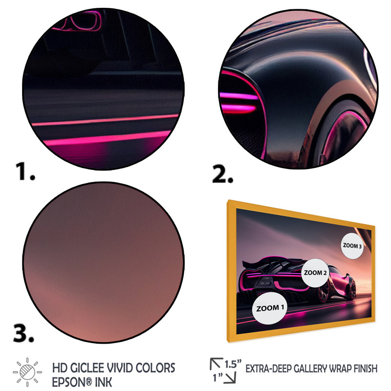 Conception visionnaire de Bugatti en noir et magenta VI - reproduction sur toile, Toile avec cadre photo doré