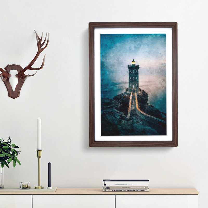 Lighthouse in Le Conquet France - Picture Frame Graphic Art Print, 87cm H x 62cm W x 2cm D, Walnut Framed