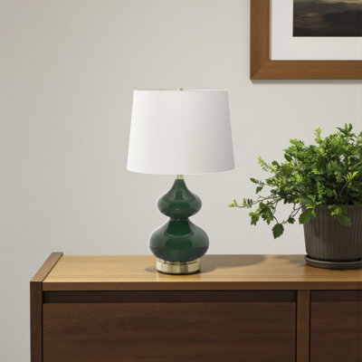 Hino Table Lamp, 24 Inch Ceramic Turned Body, Ivory Drum Shade