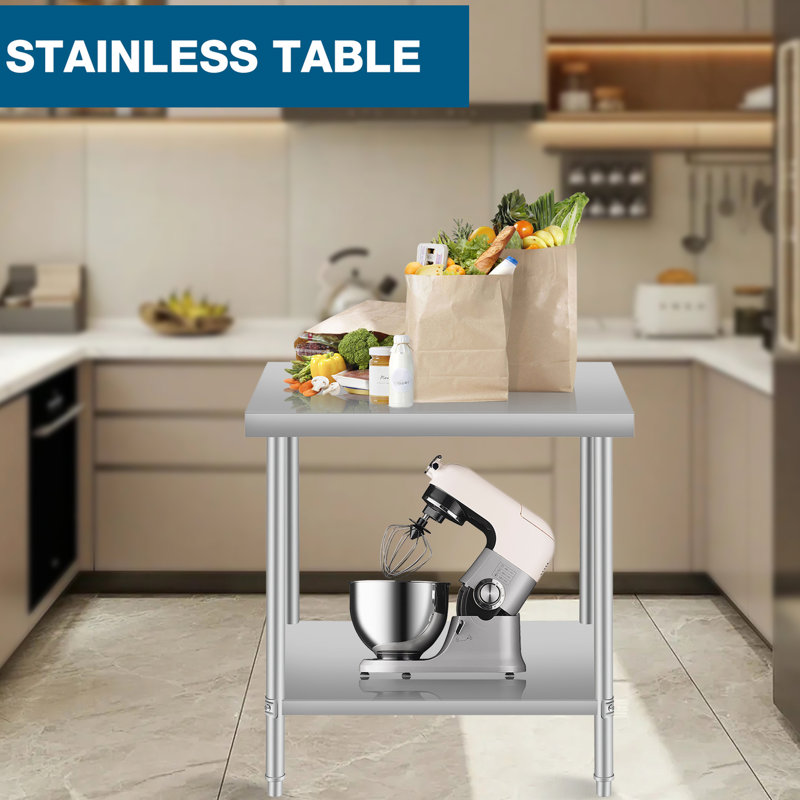 Table de préparation commerciale en acier inoxydable pour la maison et le restaurant de 24 po x 24 po, hauteur de 32 po, idéale pour la préparation à domicile, hauteur, durabilité