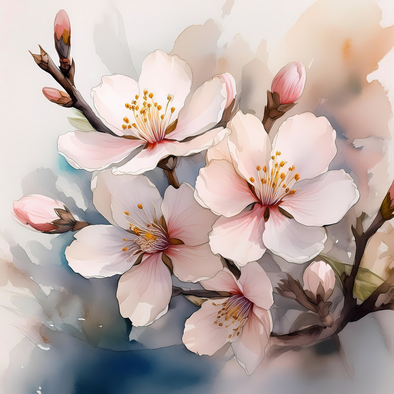 Fleurs d'amandier doux, H 30 po x l 30 po