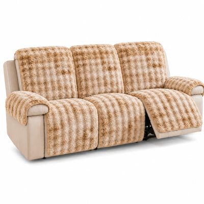 Faux Rabbit Fur Plush Recliner Sofa Cover Set with Separate Armrest Pads, Non-Slip Washable Furniture Protector for Armchair, Loveseat and 3-Seat Sofa