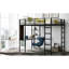 Metal Loft Bed With Desk & 2 Shelves, Black - Full Size, Secure, Space Efficient Featuring And Shelves Saving Choice-610390616