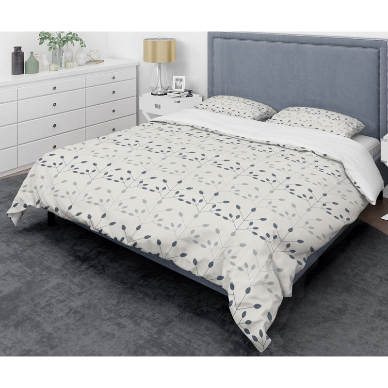 Floral Retro Botanical Motif I - Ensemble de housse de couette abstrait moderne - Polyester microfibre