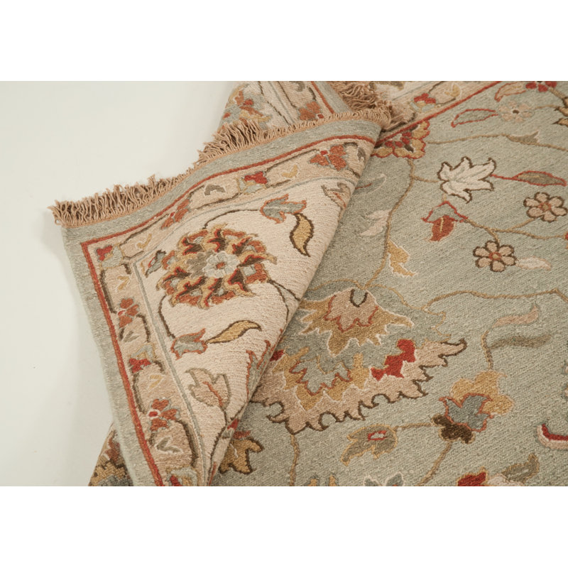 Tapis menthe/beige en laine tissé à plat à la main soumak, Rectangle de 8 pi x 10 pi