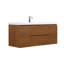 Meuble-lavabo mural de 48 po avec comptoir en surface solide, armoire en bois de noyer doré miel avec tiroirs à fermeture douce