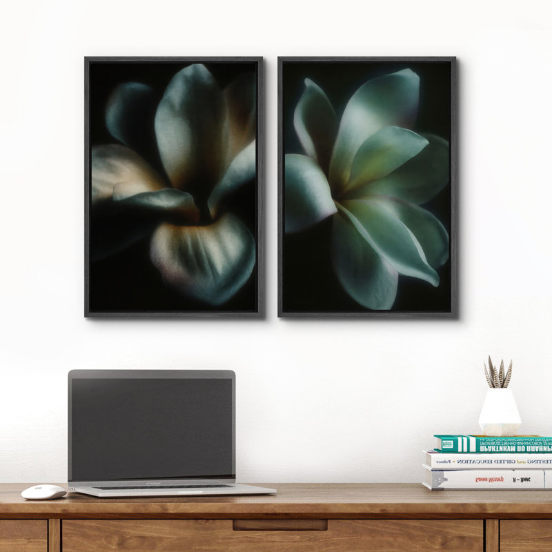 Feuilles tropicales, ensemble de 2 reproductions d'art encadrées sur toile, H 24 po x l 32 po, Noir