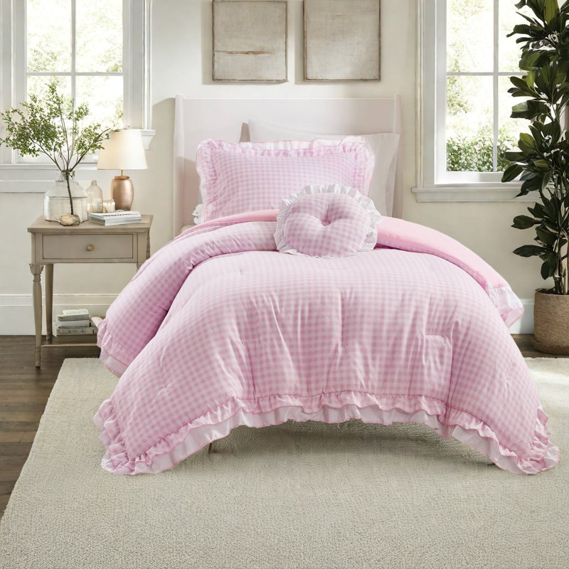 Cozy Pink Microfiber Bedding Set, Twin/twin Xl, Romantic Layered Style