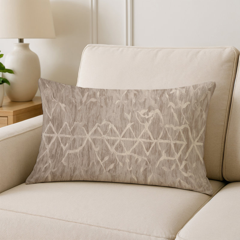 Coussin décoratif intérieur et extérieur Modern, Taupe / beige / ivoire Ikat, Rectangle H 20 po x l 14 po