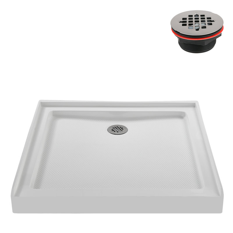 Base de douche carrée en acrylique l 36 po x P 36 po, bonde incluse