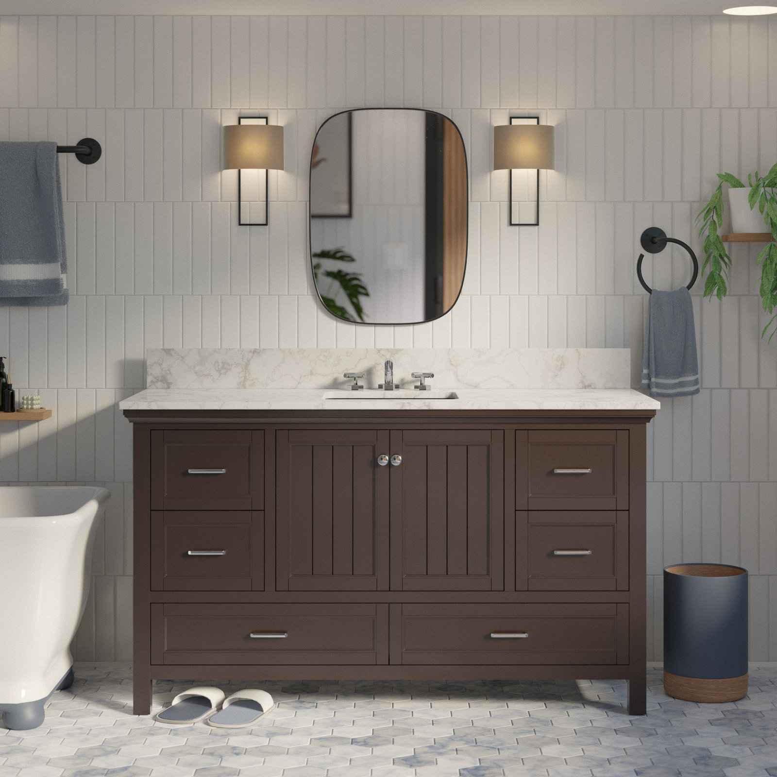 Maven 60" Carrara Marble Single Bathroom Vanity, Chocolate
