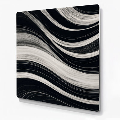 Art mural horizontal rayé gris clair, gris foncé, noir et métal