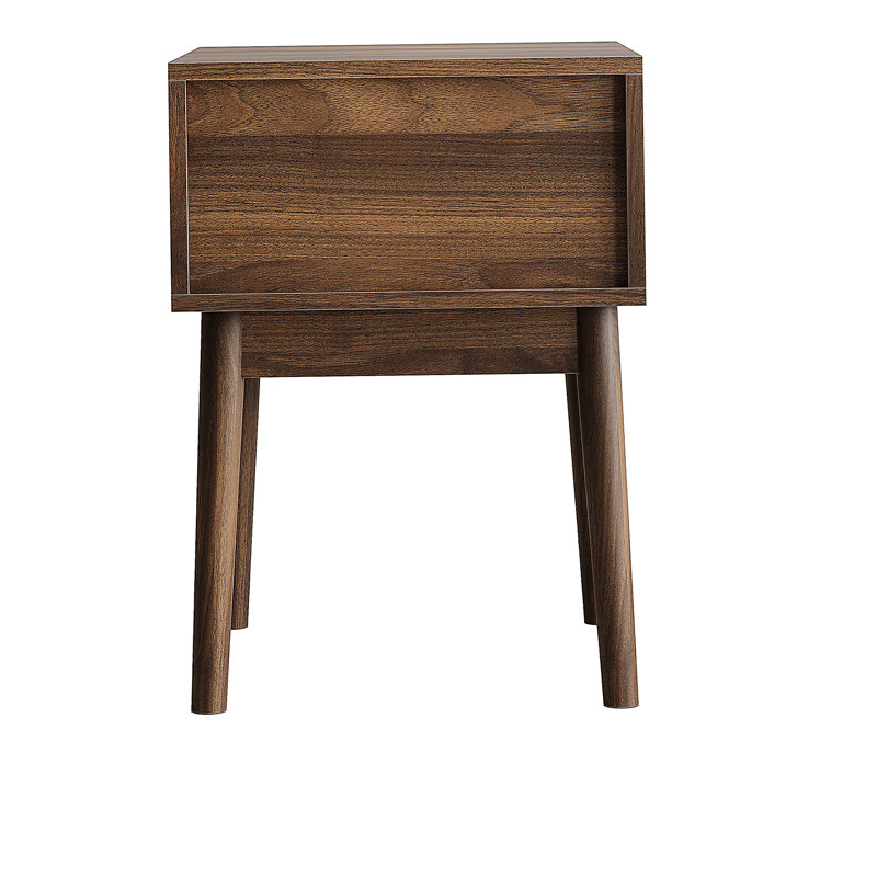 Ensemble de table de chevet en noyer de style médiéval-moderne avec poignées en métal, ensemble de 2 pièces 15,75 po x 15,75 po x 21,65 po