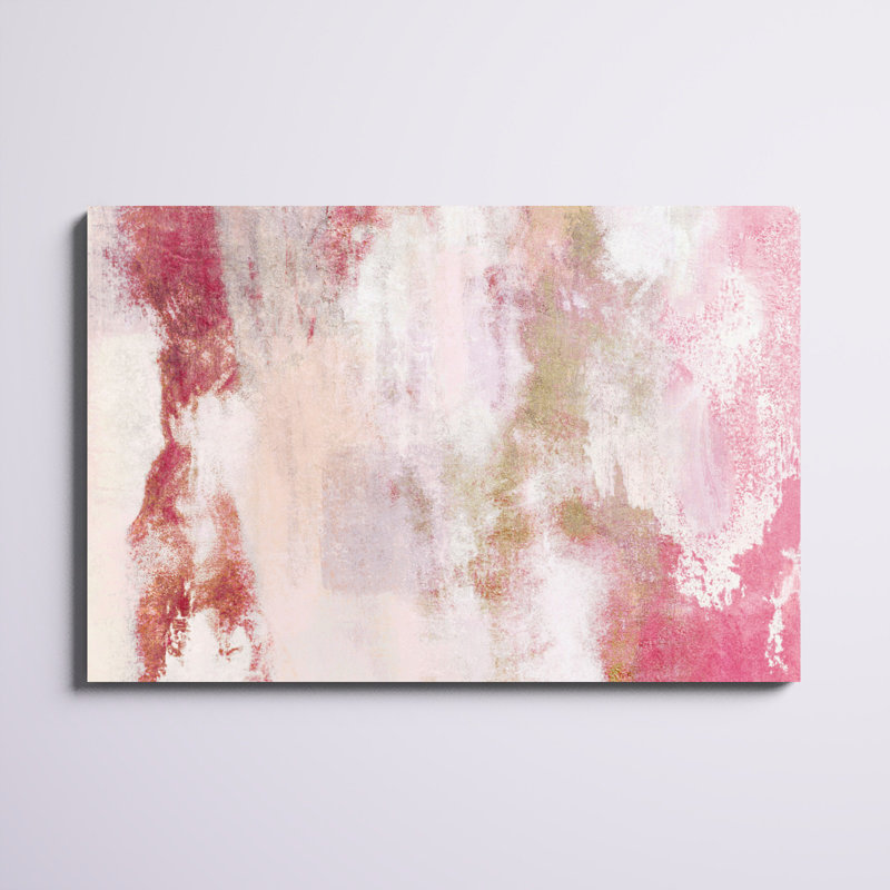 Rose et or abstrait - peinture sur toile tendue, H 32 po x l 48 po, Imprimé à cadre argenté, Oui
