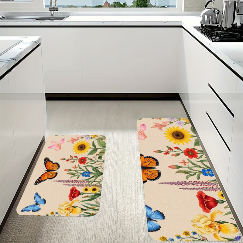 Ensemble de 2 tapis de cuisine antidérapants Butterflies & Blooms
