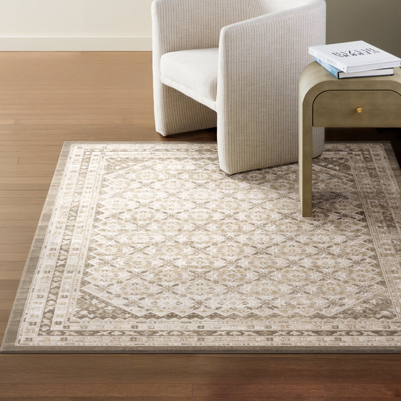 NICOLE MILLER NEW YORK Mirella Distressed Border Indoor Area Rug, Ivory/Beige, 6'6"x9'2"