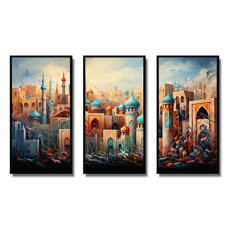 «L'appel de l'islam à la prière», art mural, H 28 po x l 36 po, Cadre flottant noir