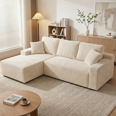 Modern Compression Corduroy L-Shaped Sectional Sofa with Chaise, Memory Foam & Pocket Spring Cloud Couch, No Assembly Modular Sofa for Living Room Apartment