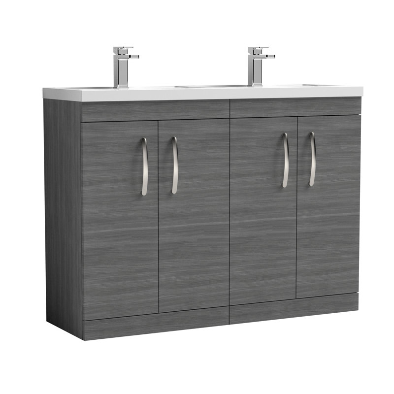 Athena 1205mm Double Bathroom Vanity with Integrated Polymarble Basin, Anthracite Woodgrain