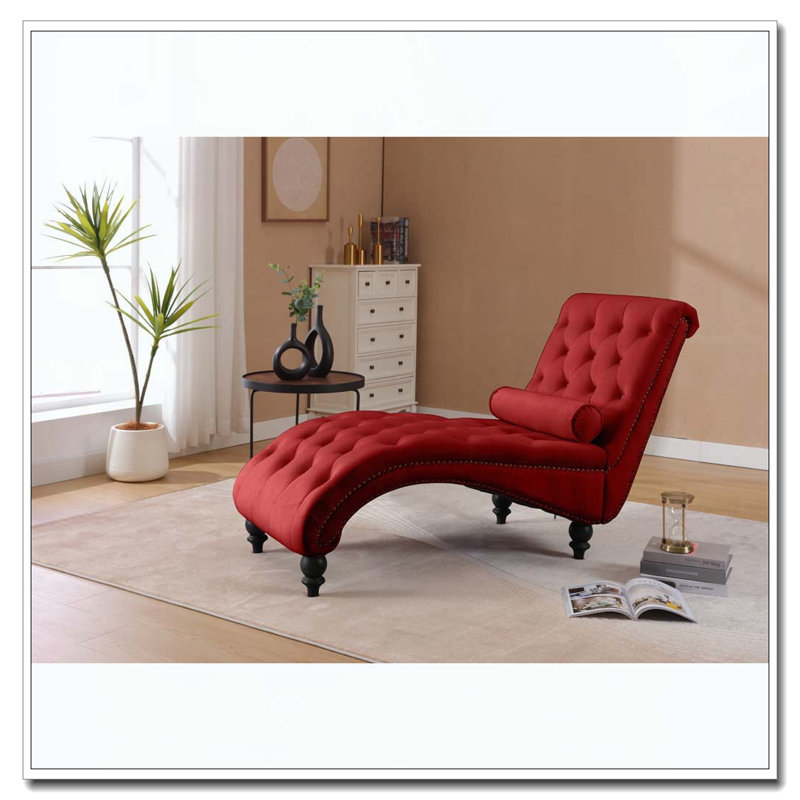 Velvet Recliner Chair with Button Tufting, Red