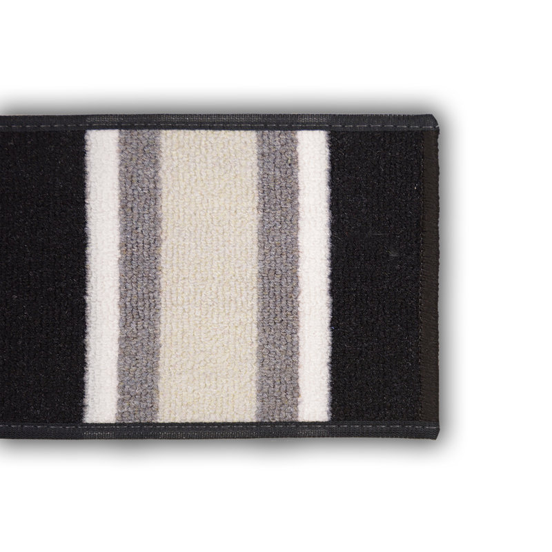 Tapis d'escalier à bordure sur mesure à rayures sur mesure, Gris, Rectangle 2 pi 2 po x 10,5 po