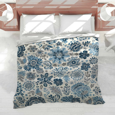 Édredon à motif floral bleu gris