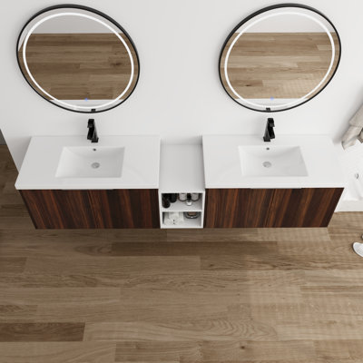 84''Double Bathroom Vanity With Resin Vanity Top -  Latitude RunÂ®, FF77D7A13EAD4F8E9C94185E0A8BA0E5