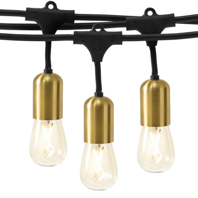 Guirlande lumineuse d'extérieur à DEL 48 pi avec 15 ampoules S14 blanc chaud, résistant aux intempéries et cordon de qualité commerciale Ambiance Glow