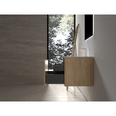 Ensemble de meuble-lavabo flottant simple Massias avec comptoir blanc Massias