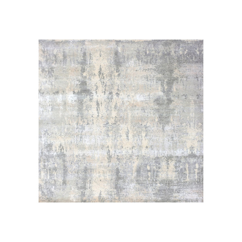 Tapis carré gris en laine et en soie noué à la main 8 pi x 8 pi E04E9CDB20E84A109FA6CEB28E72B16E