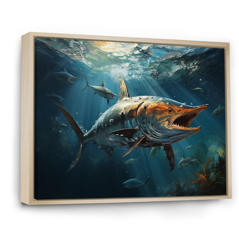 " Fishing Majestic Marlins Jumping III ", Cadre naturel flottant, H 34 po x l 44 po x P 1,5 po