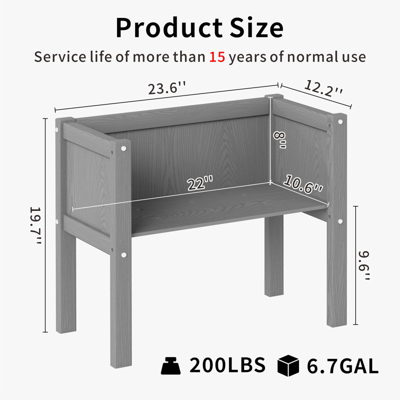 Nakirah Elevated Raised Planter Box HDPE Waterproof, Gray