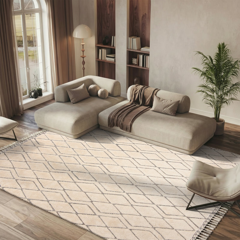 Tapis ivoire / gris touffeté à la main Powell, Rectangle 8 pi x 10 pi