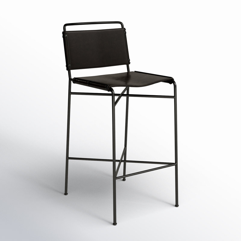 Wharton Bar Stool with Metal Frame, Black, Vegan Leather-Black, Counter Stool (26” Seat Height)