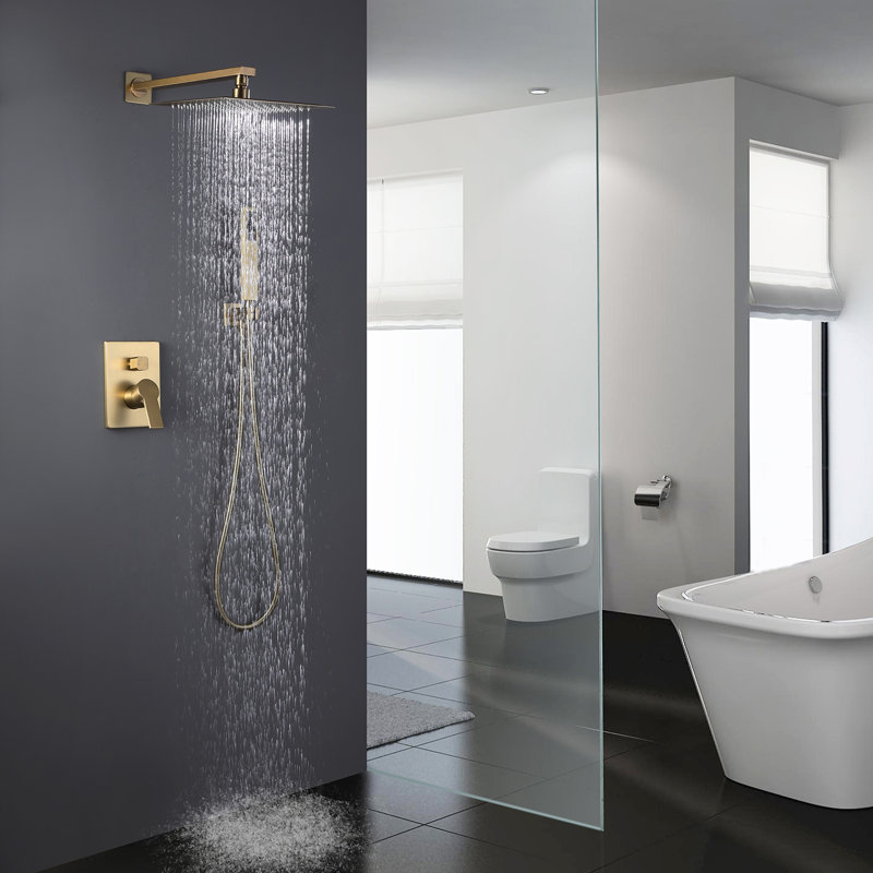 Brushed Gold Wall Mounted Bathroom Shower System Bathroom Rain Shower Heads Mixer Shower Combo Set