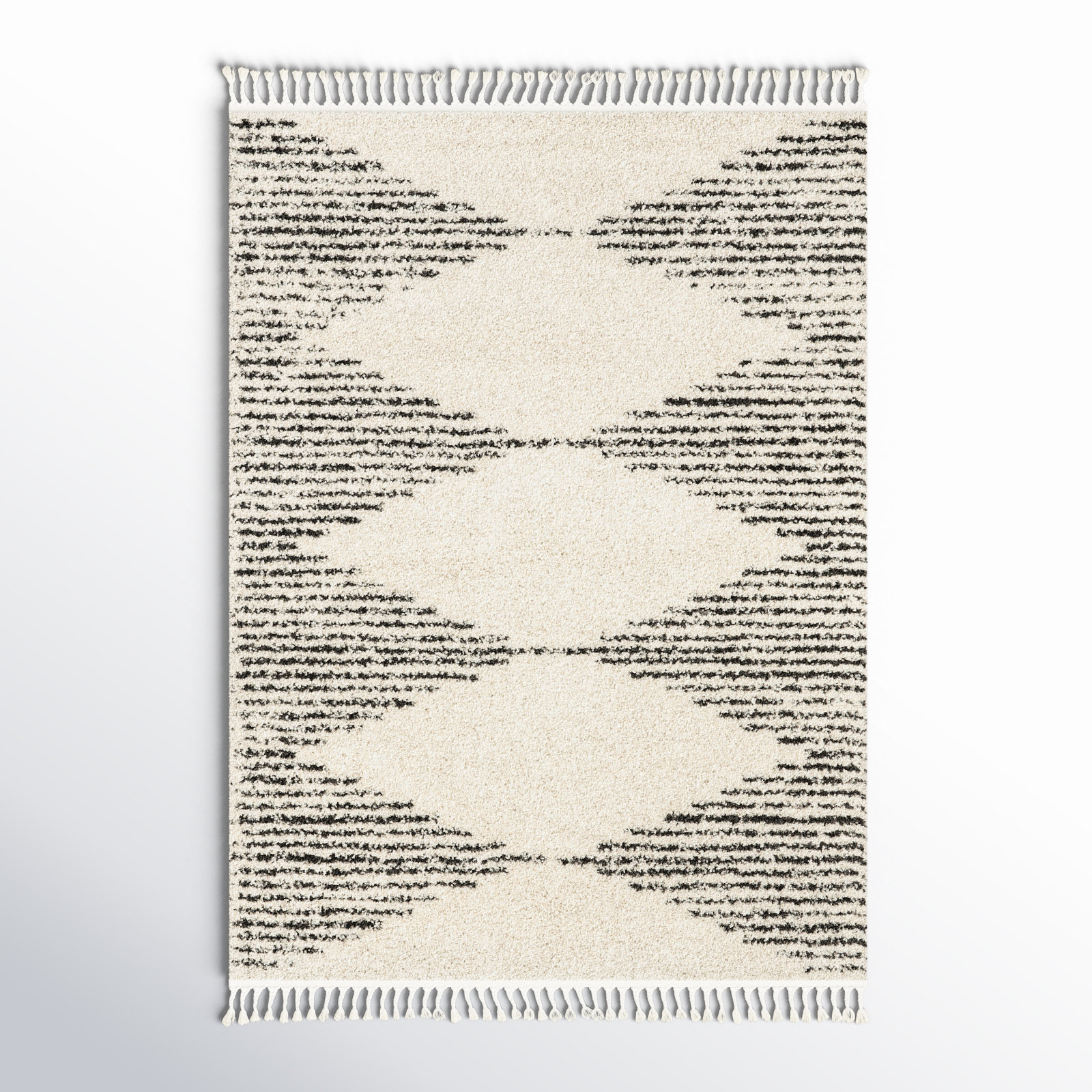 Carnahan Off White Charcoal Moroccan Shag Rug, Square 6'