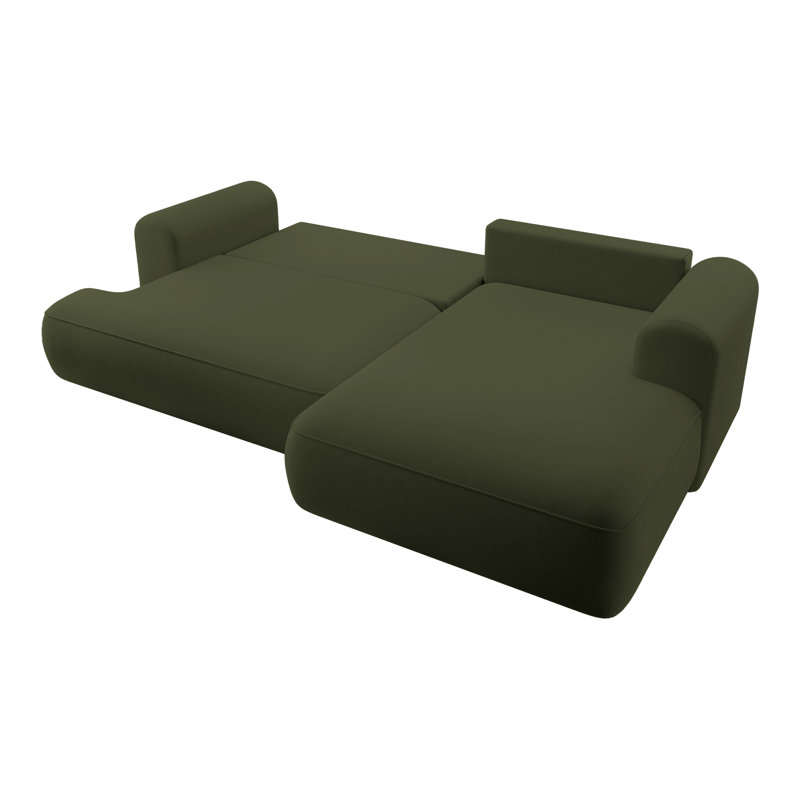 Alija 3 Seater Velvet Sofa & Chaise, Right Hand Facing, Olive